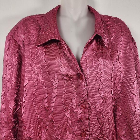 Maggie Barnes Womens Shirt Plus 2X Textured Satin Crinkle Button Front Feminine - Picture 3 of 10